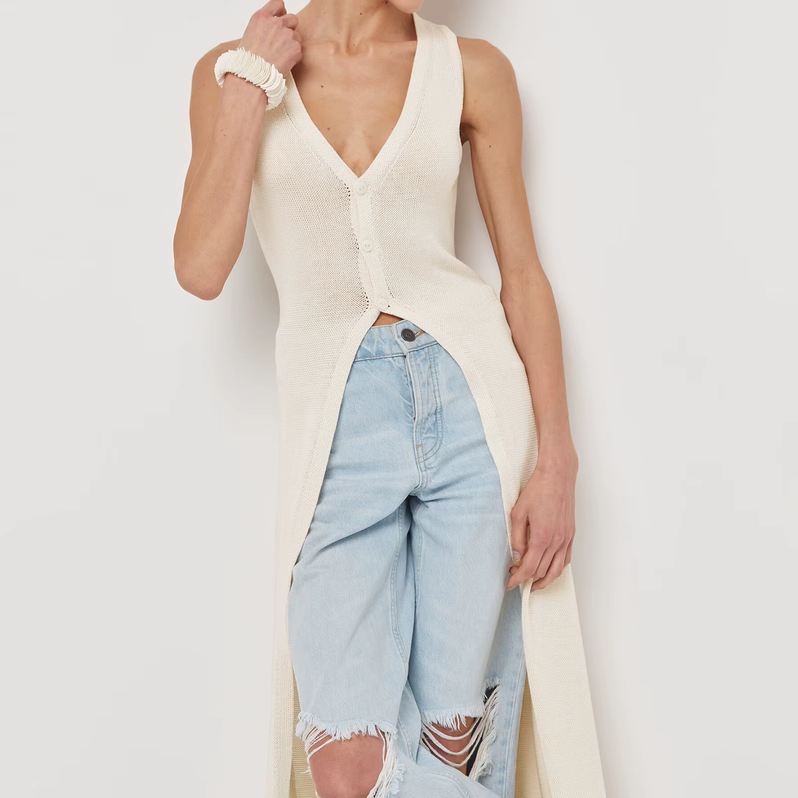 Cardigan tricoté Long sans manches pour femmes, Sexy, Slim, col en V, simple boutonnage, manteau, mo