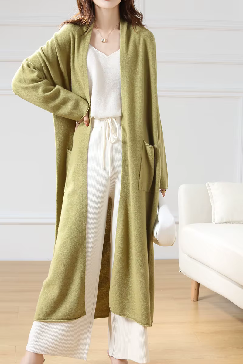 Cardigan à palangre en laine mérinos, couleur unie, manteau en cachemire doux à manches longues, vêt
