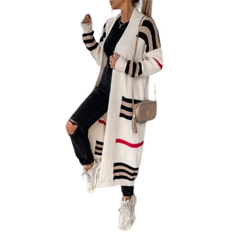 Cardigan Long imprimé pour femmes, vêtements d'automne et d'hiver, tricot, vêtements d'extérieur amp
