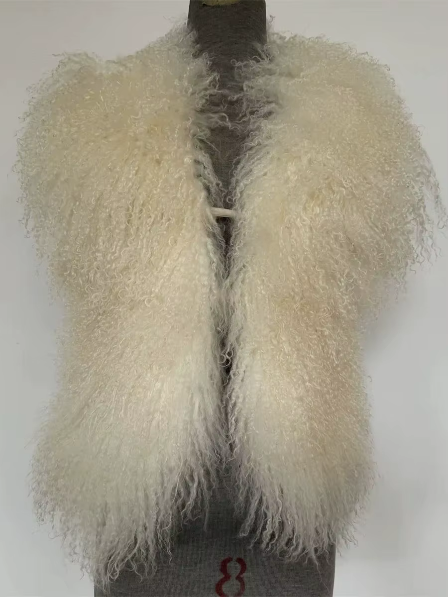 Gilets à col en V profond pour femmes, veste dos nu, haut moelleux, manteau à licou en fourrure mong