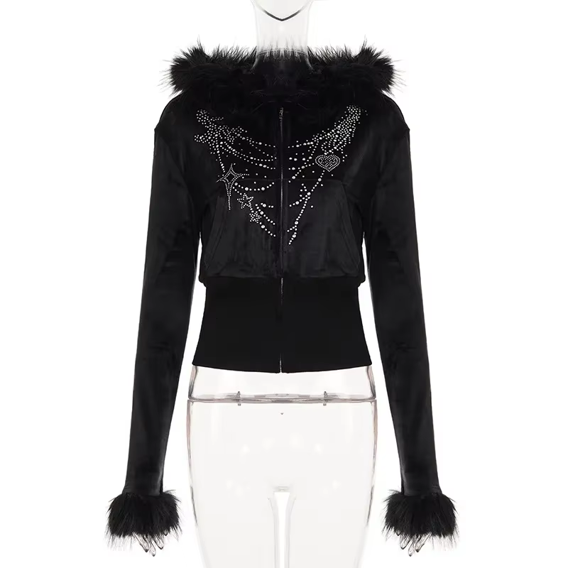 Sweat-shirt à capuche en velours vintage pour femmes 2026, style streetwear esthétique, gothique som