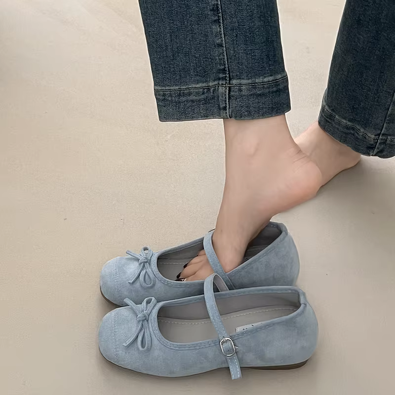 Nouvelles ballerines d'été avec empeignes en daim et détails nœuds, style classique et décontracté r