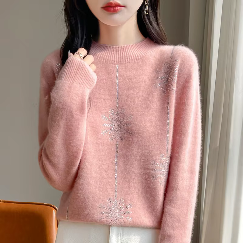 Pull à manches longues à col montant pour femmes, pulls chauds optiques, chemises à fond, pull rouge