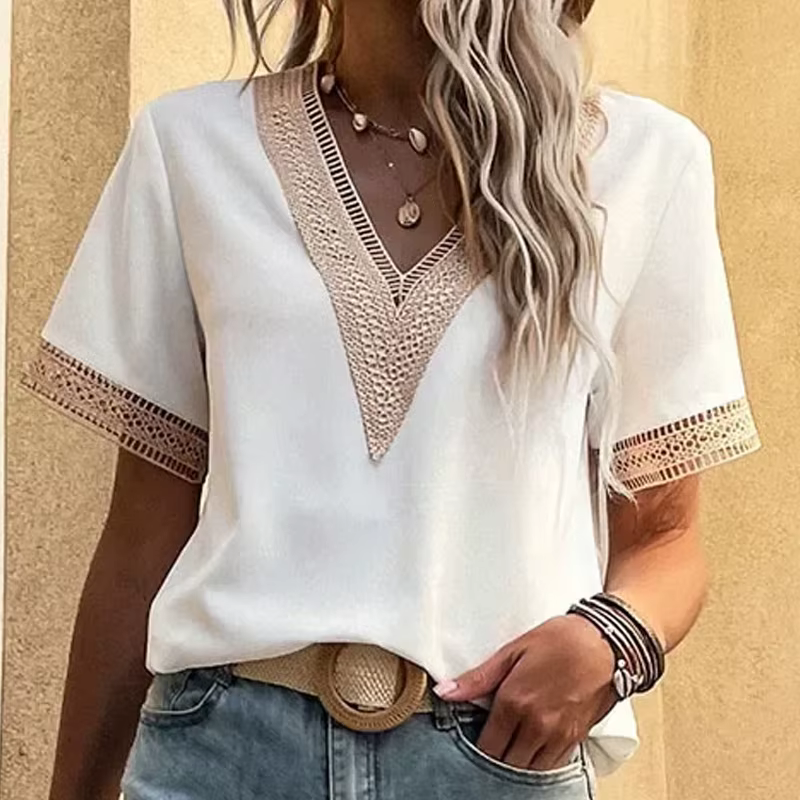Nouvelle Blouse Décontractée Élégante à Col en V et Manches Courtes pour Femme, Tendance Été 2026, H