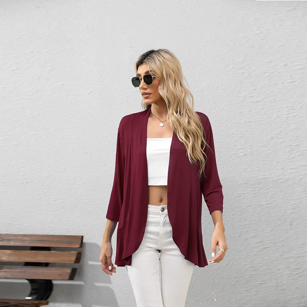 Femmes mode Cardigan printemps couleur unie Cardigan haut point ouvert solide femme automne