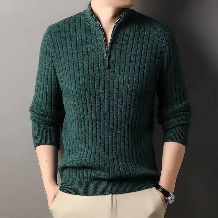 Pull pour hommes hiver quart de fermeture éclair pull coupe ajustée décontracté tricoté hauts pullov