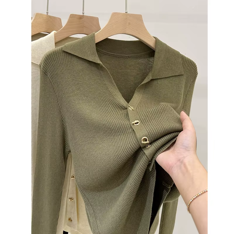 Cardigan en tricot à col en V, Nouvelle collection Printemps 2026, Haut élégant et décontracté à man