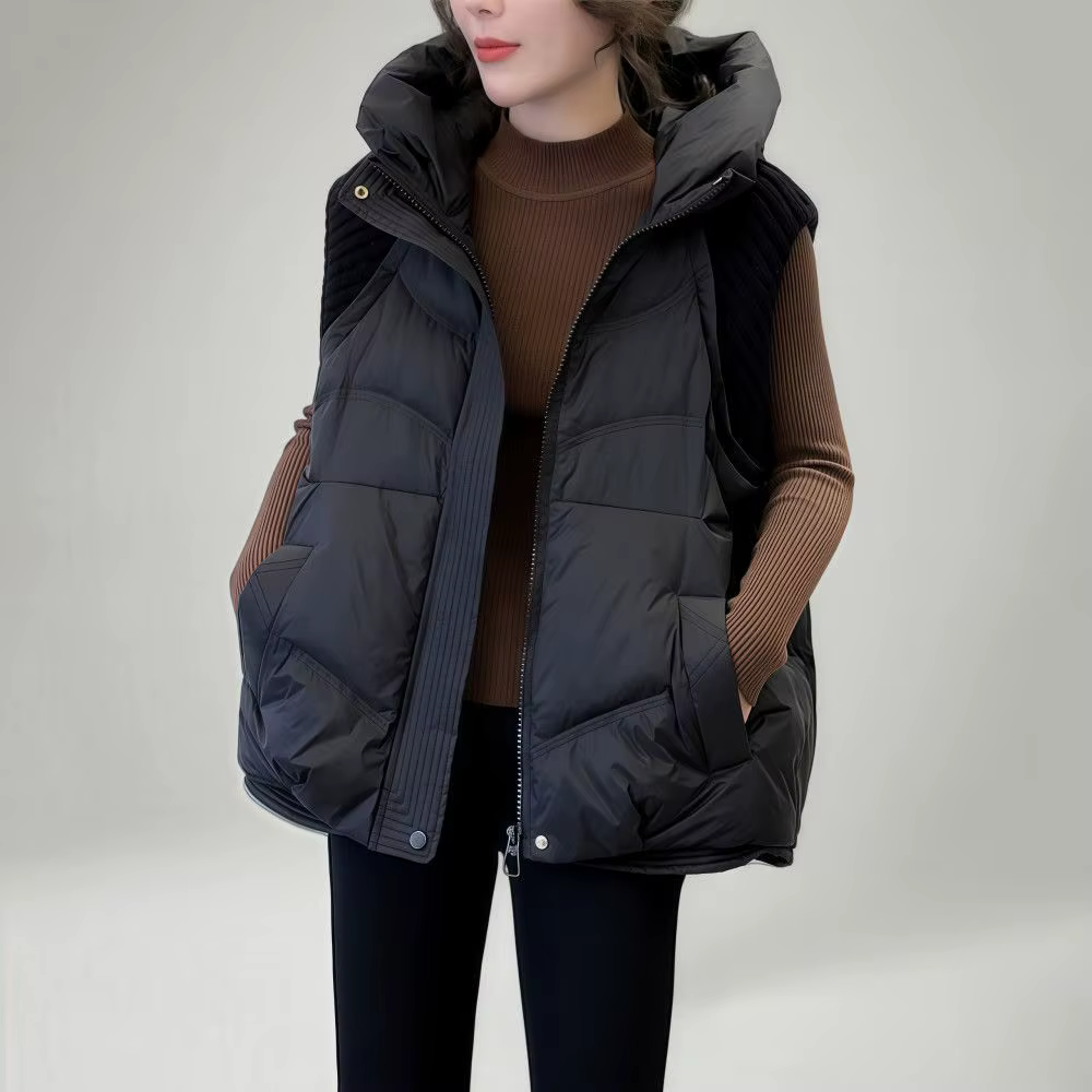 Gilet en coton à capuche pour femme, nouvelle veste ample sans manches, automne et hiver