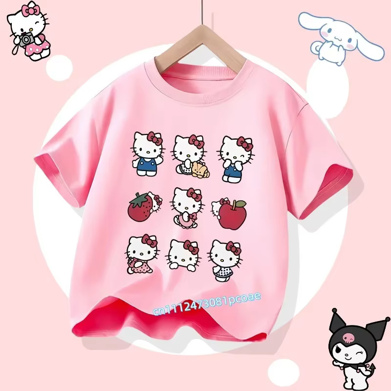 T-shirt d'été Hello Kitty 2026 - Vêtement de sport en coton à manches courtes pour filles avec impri