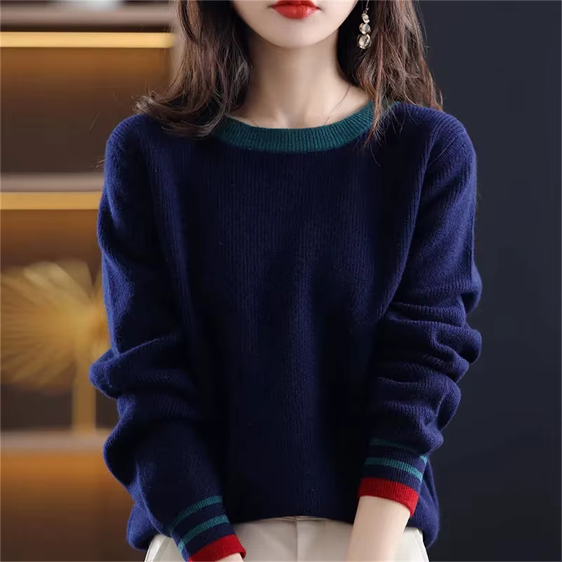 Pull à col rond coupe couvertes pour femmes, pulls basiques, chemises à fond, tricots monochromes, p