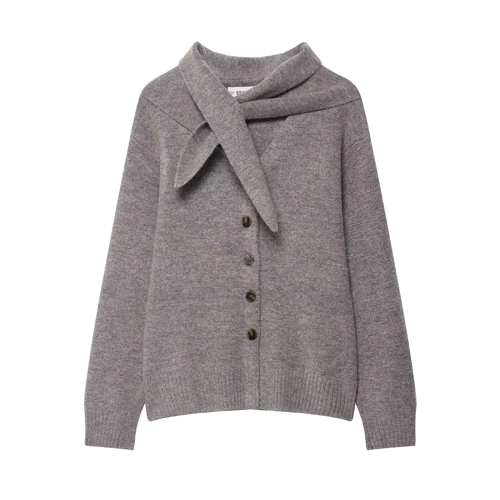 HH femmes printemps décontracté mince pull manteaux col écharpe simple boutonnage manches longues Ca