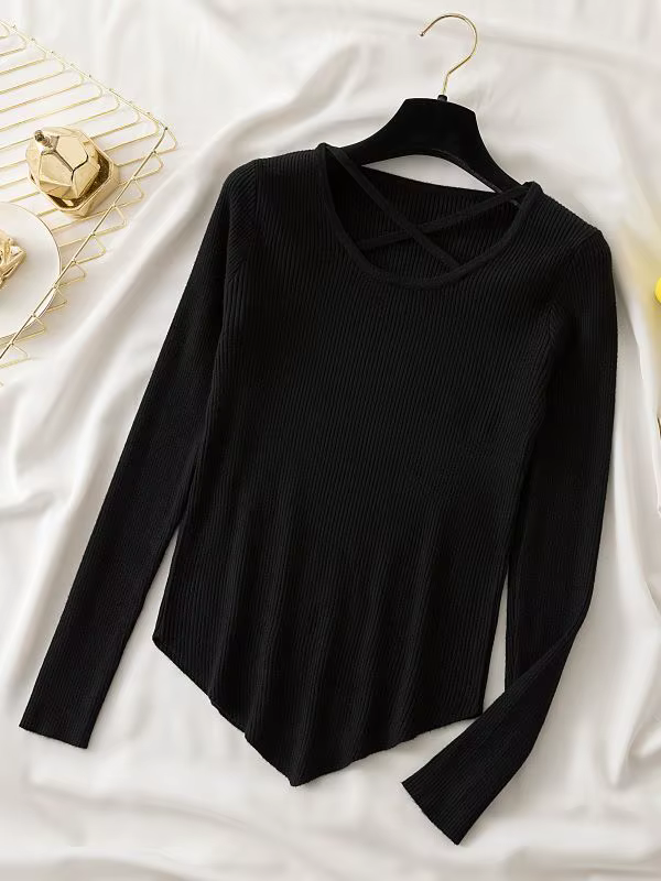 AOSSVIAO Pulls Sexy Évidés pour Femmes 2026 – Collection Automne Hiver – Haut à Manches Longues Slim
