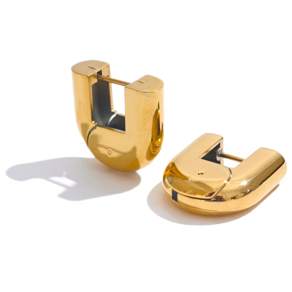 Yhpup 316L acier inoxydable brillant métal U-forme boucles d'oreilles creuses 18K PVD plaqué Texture