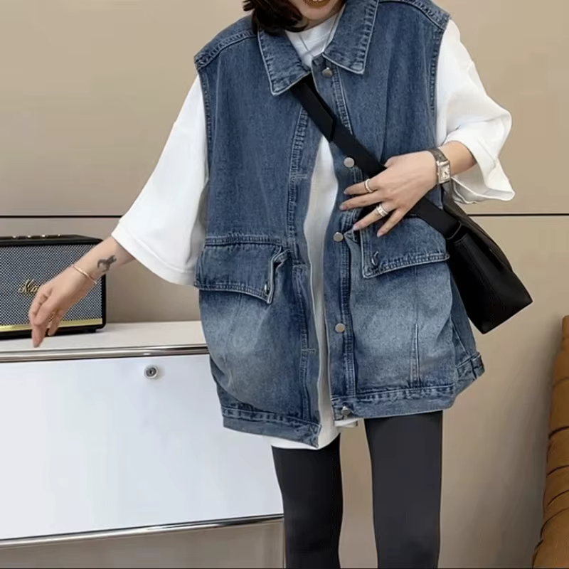 Gilet en jean sans manches pour femmes, veste d'été fine et polyvalente, petit gilet court