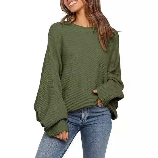 Pull à manches longues 2025 européen américain col rond couleur unie pull tricoté ample haut pull dé