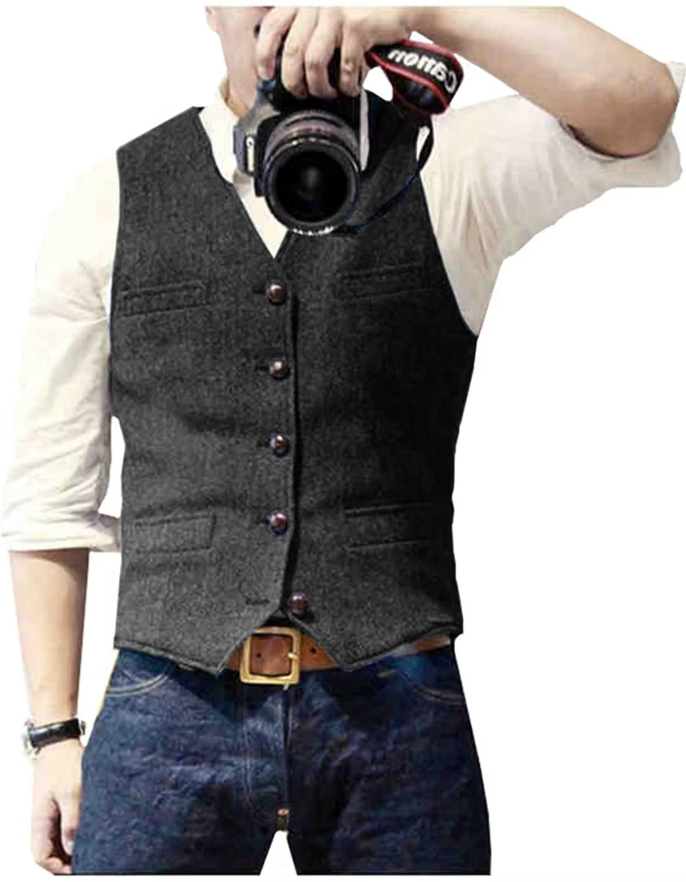 Gilet pour homme en tweed à chevrons, col en V, coupe ajustée, pour bal de promo, mariage, garçons d