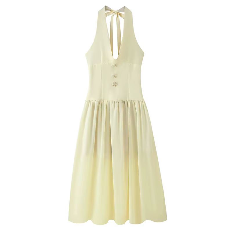HH 2025 été licou cou robe pour les femmes mode nouveau solide serré longues robes femme Vintage élé