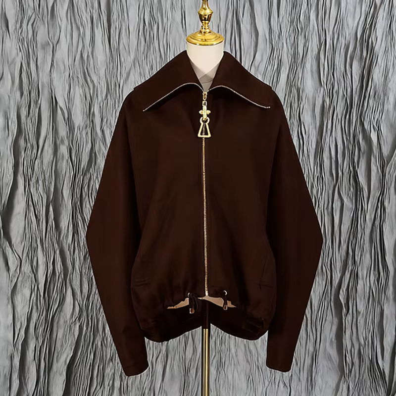 LGRQ 2026 Nouvelle Veste Manteau Décontractée Marron à Col Rabattu et Manches Longues avec Fermeture