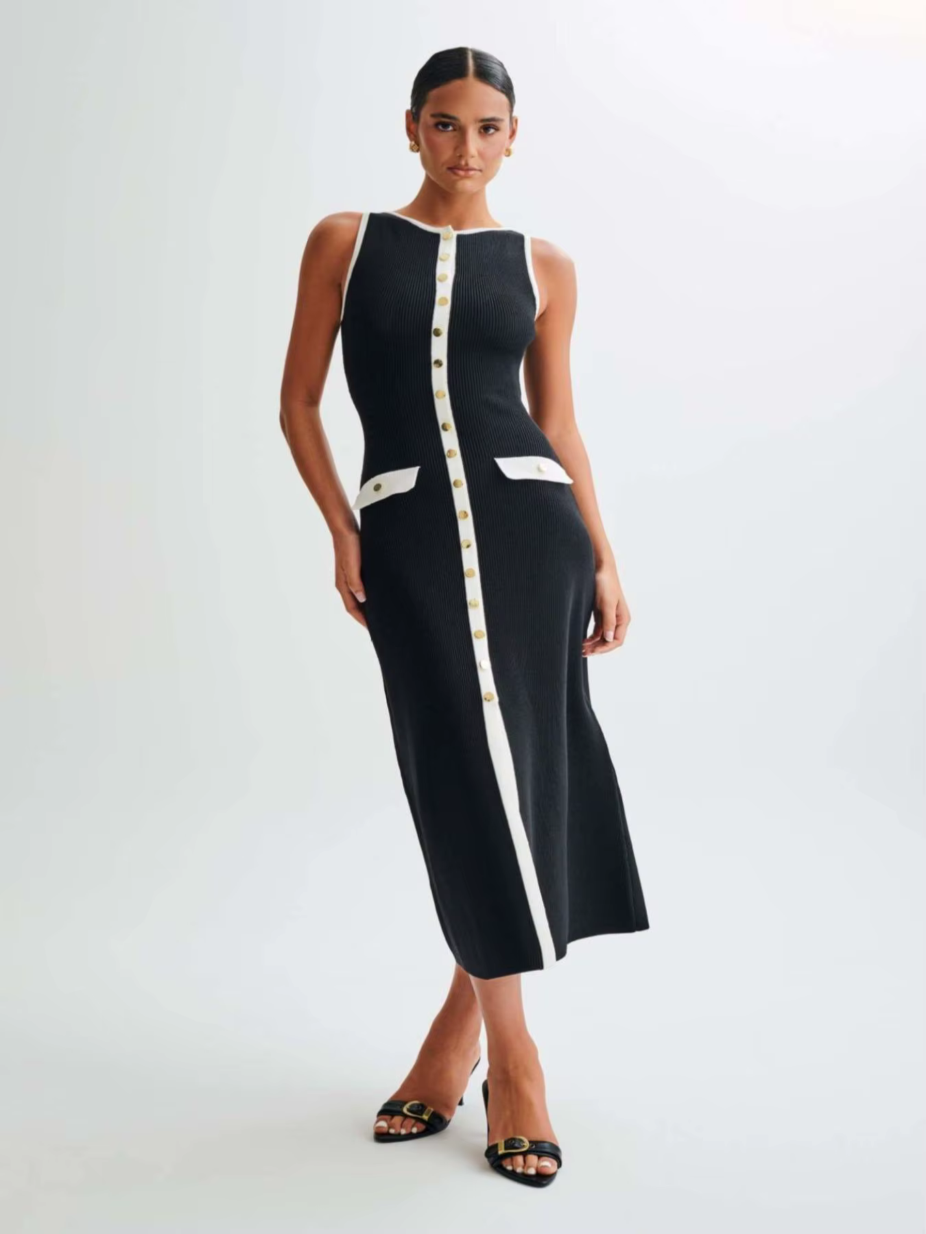 Nouvelle Robe Cardigan Tricotée Sans Manches à Boutonnage Simple avec Col Rond pour un Look Haut de