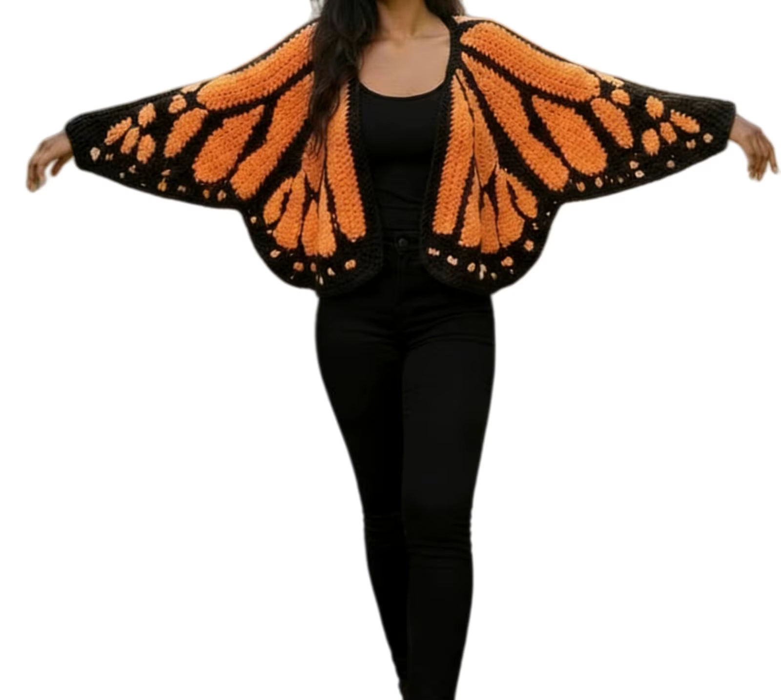 Cardigan en tricot crocheté motif papillon Monarch avec design d'ailes, cardigan papillon tendance p
