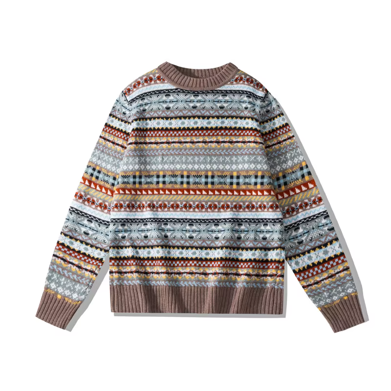 Hiver britannique rétro col rond pull Fel Island motif tricoté pull thermique 65% laine mélangée cha