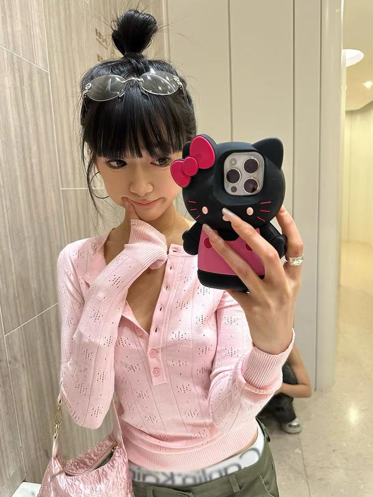 Tonngirls Style coréen pull femmes évider rose tricot pulls Y2k Fairycore Vintage hauts e-girls Stre
