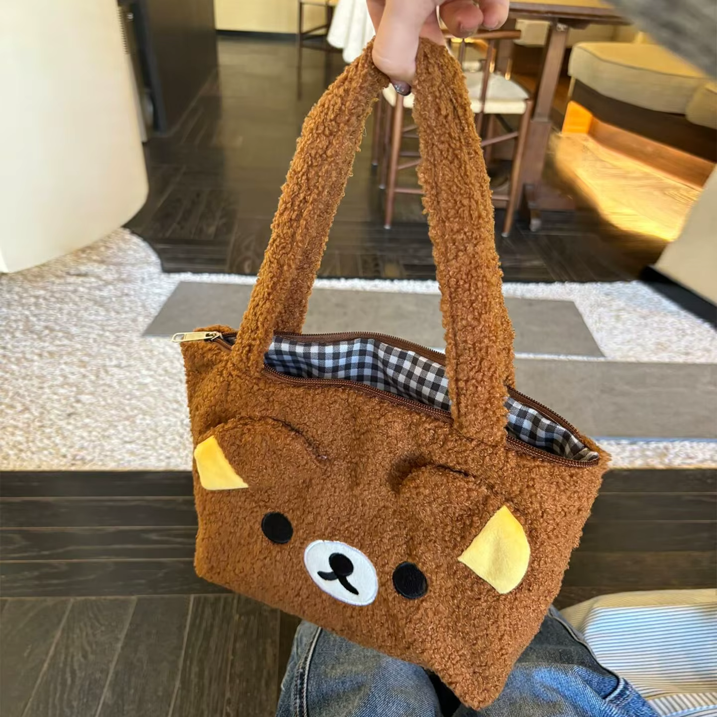 Rilakkumaed – sac fourre-tout en peluche ours mignon pour femmes, sac à bandoulière doux de grande c