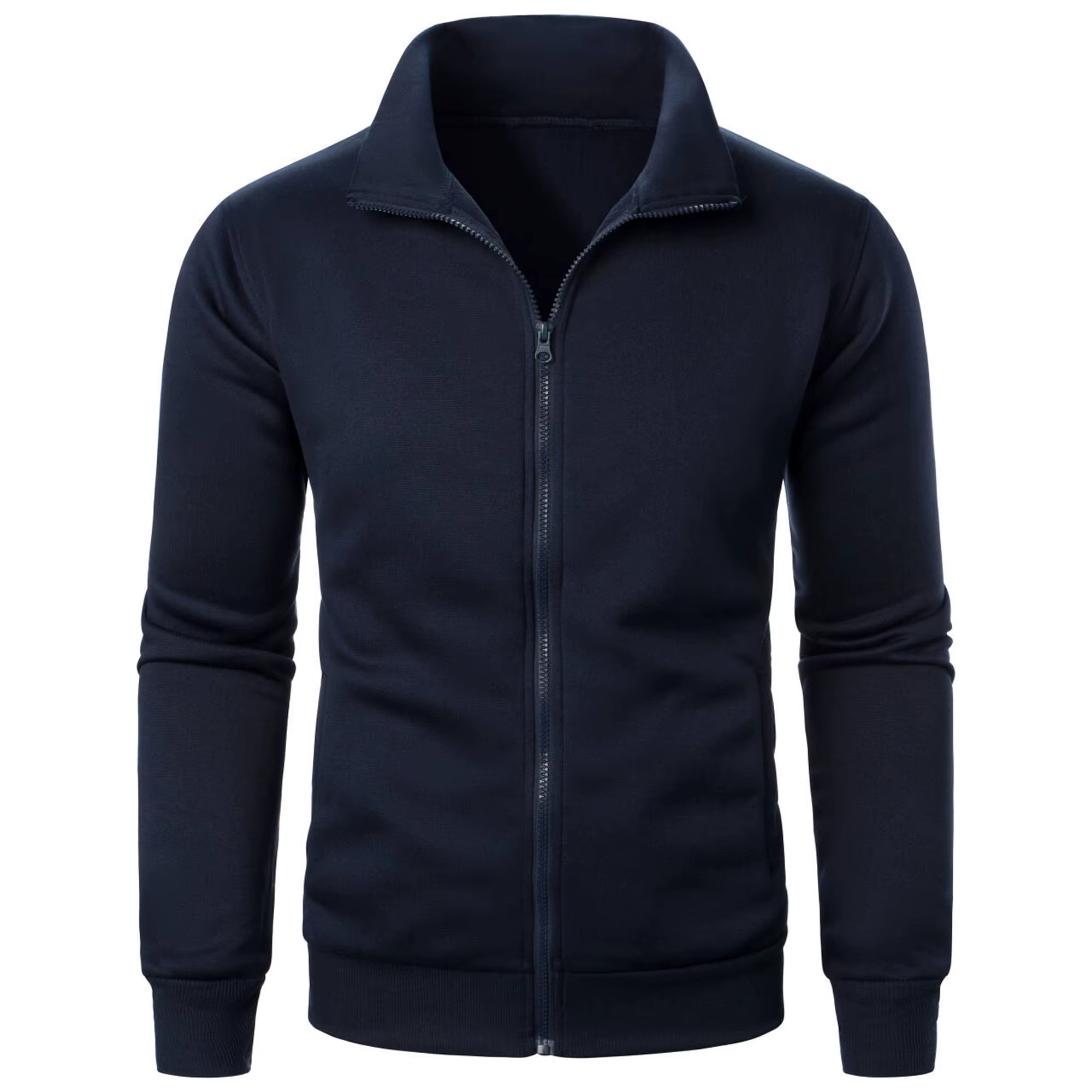 Veste de sport décontractée à col montant avec fermeture éclair pour hommes, haut de couleur unie po
