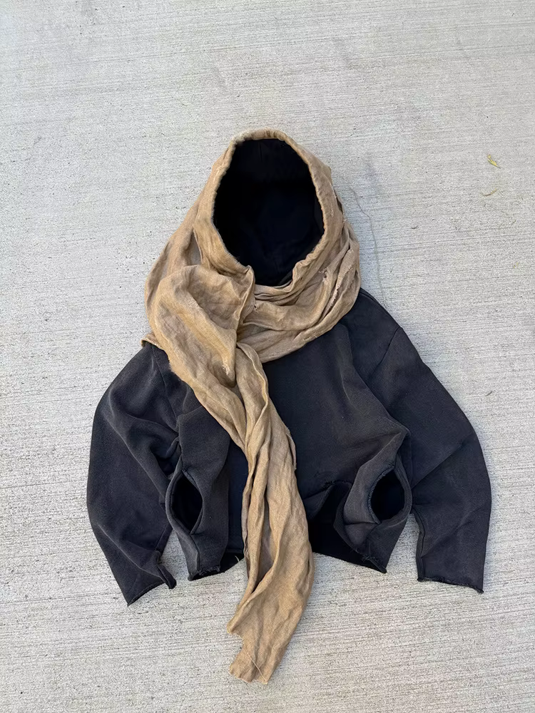 Nouveau pull à capuche personnalisé style INS 2026, avec empiècements en tissu écharpe, unisexe, mod