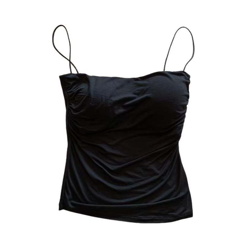 Débardeur plissé sans manches pour femme, coupe ajustée, style sexy, court, avec fines bretelles, co