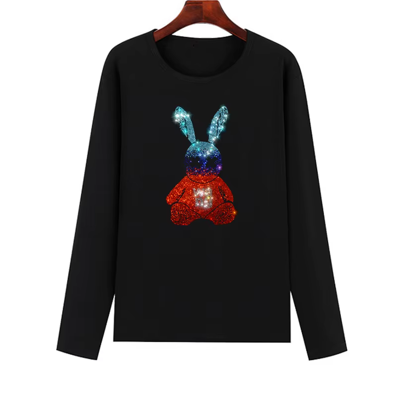 T-shirt à manches longues pour femmes, Design de mode creux en strass