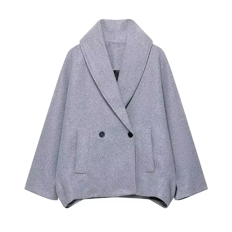 Manteau en Tweed à revers élégant pour femme, Vintage, Chic, ample, simple boutonnage, gris, pardess