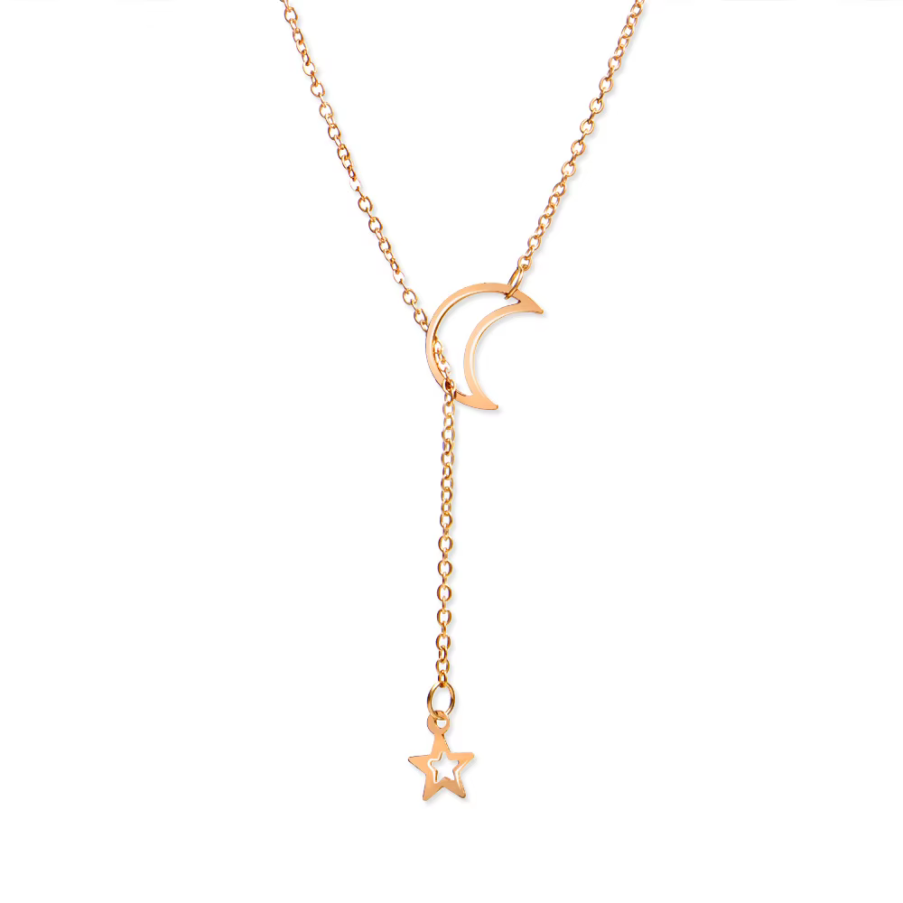 Nouveau Simple lune étoile pendentif collier ras du cou Simple couleur or alliage breloque chaîne Co