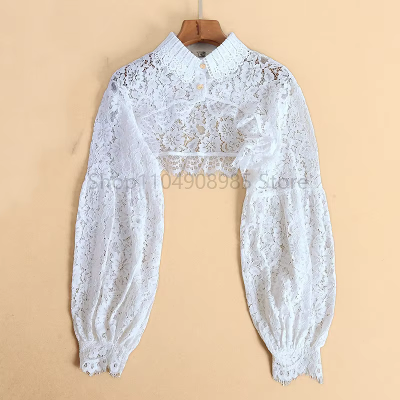 Haut court en dentelle transparente pour femmes, boléro Sexy, châle en maille, élégant, manches long