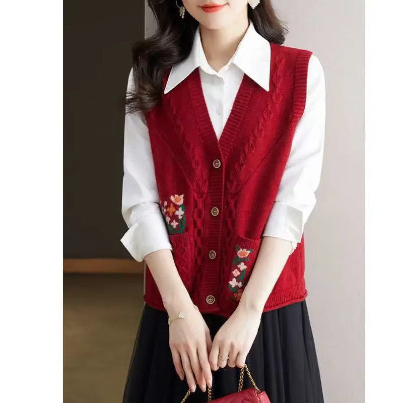Gilet brodé tricoté pour femmes, gilet superposé, pull, nouvelle collection automne 2025