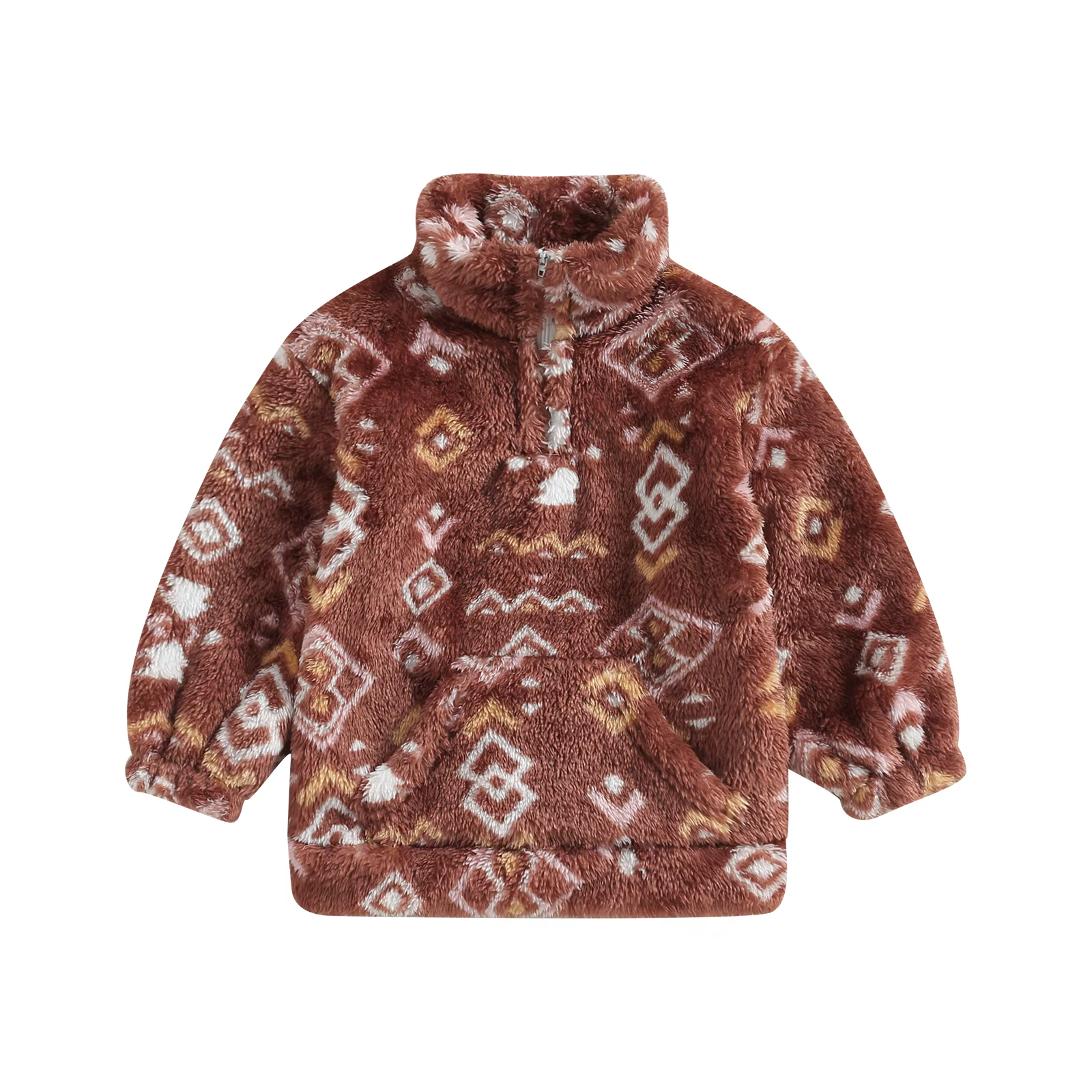 Pull en peluche imprimé sourire PVD pour enfants, col montant, manches longues zippées, chaud, hiver