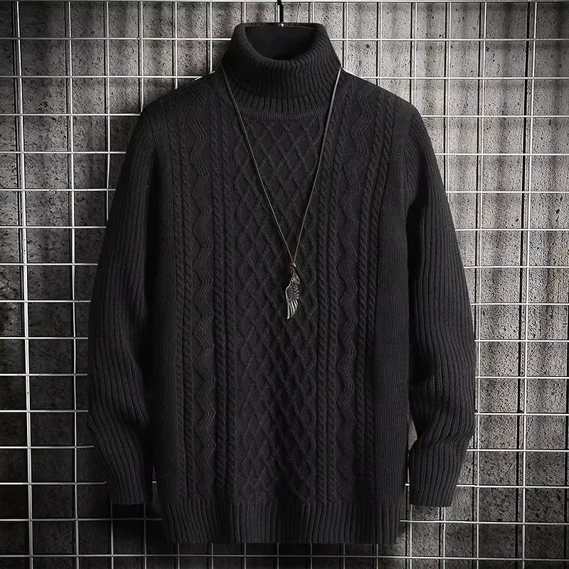 Nouveaux hommes hiver chaud col roulé chandails tricoté épais pull pulls décontractés col haut trico