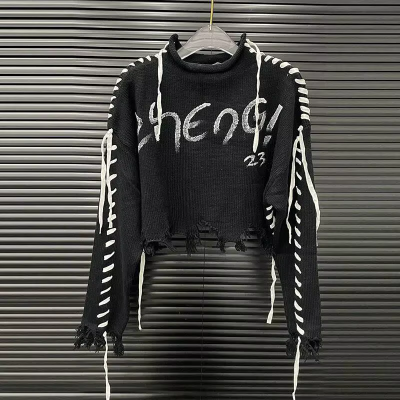 KUCLUT 2025 automne nouveau Design de mode lettre cravate tricoté pull haut pour femmes décontracté
