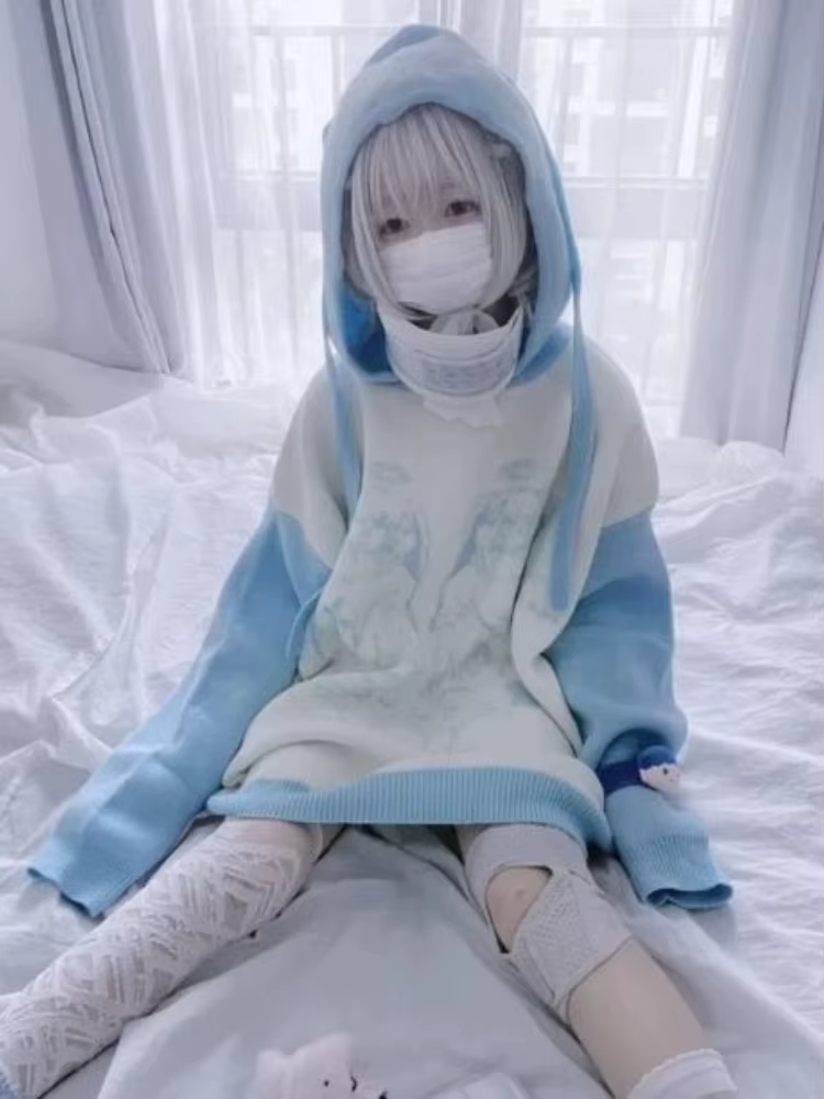 Sweats à capuche avec capuche pour femmes, sous-culture japonaise, sweats à capuche d'hiver, bleu et