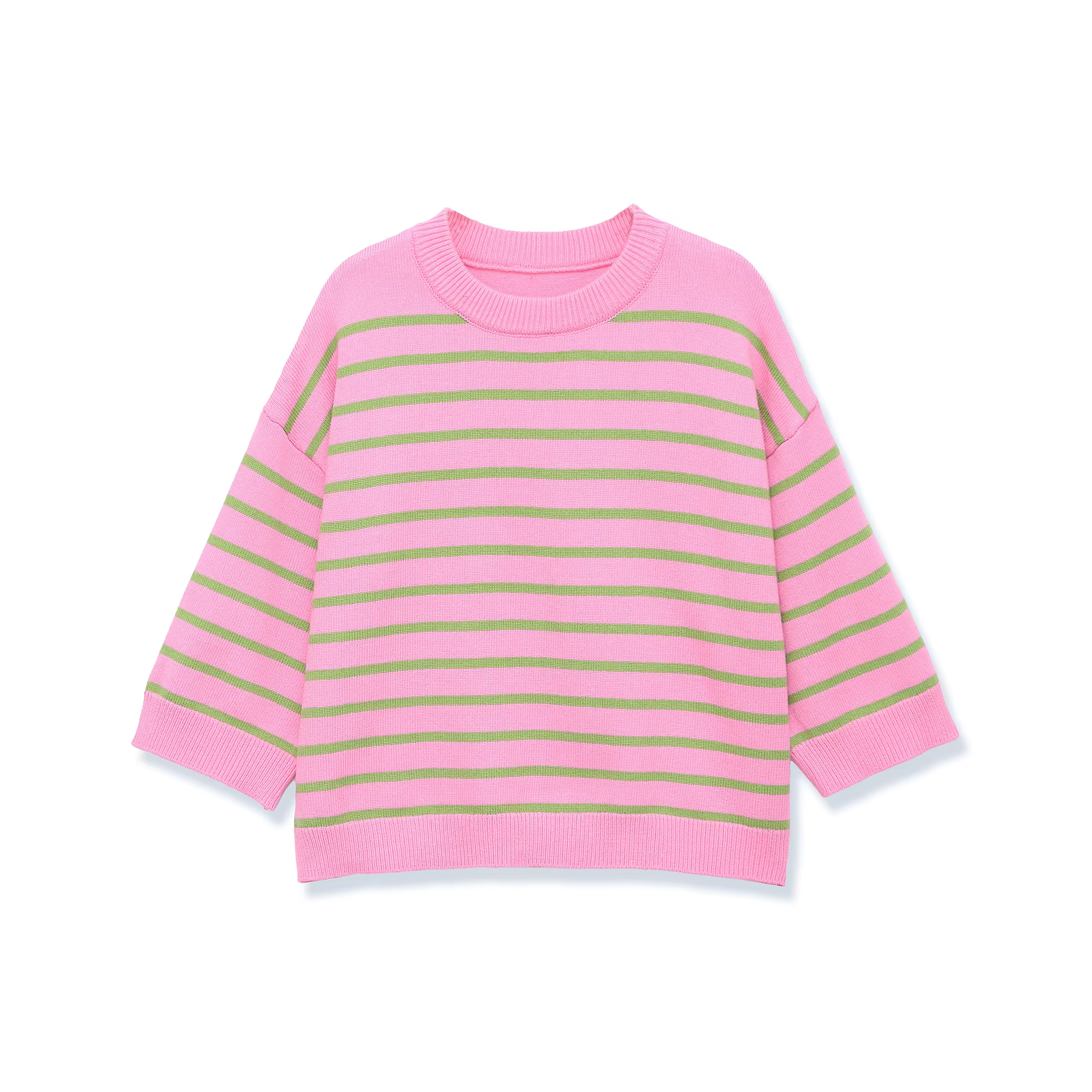 Pull Minimaliste Rayé à Col Rond et Manches Longues pour Femme – Hauts et Tricots Féminins
