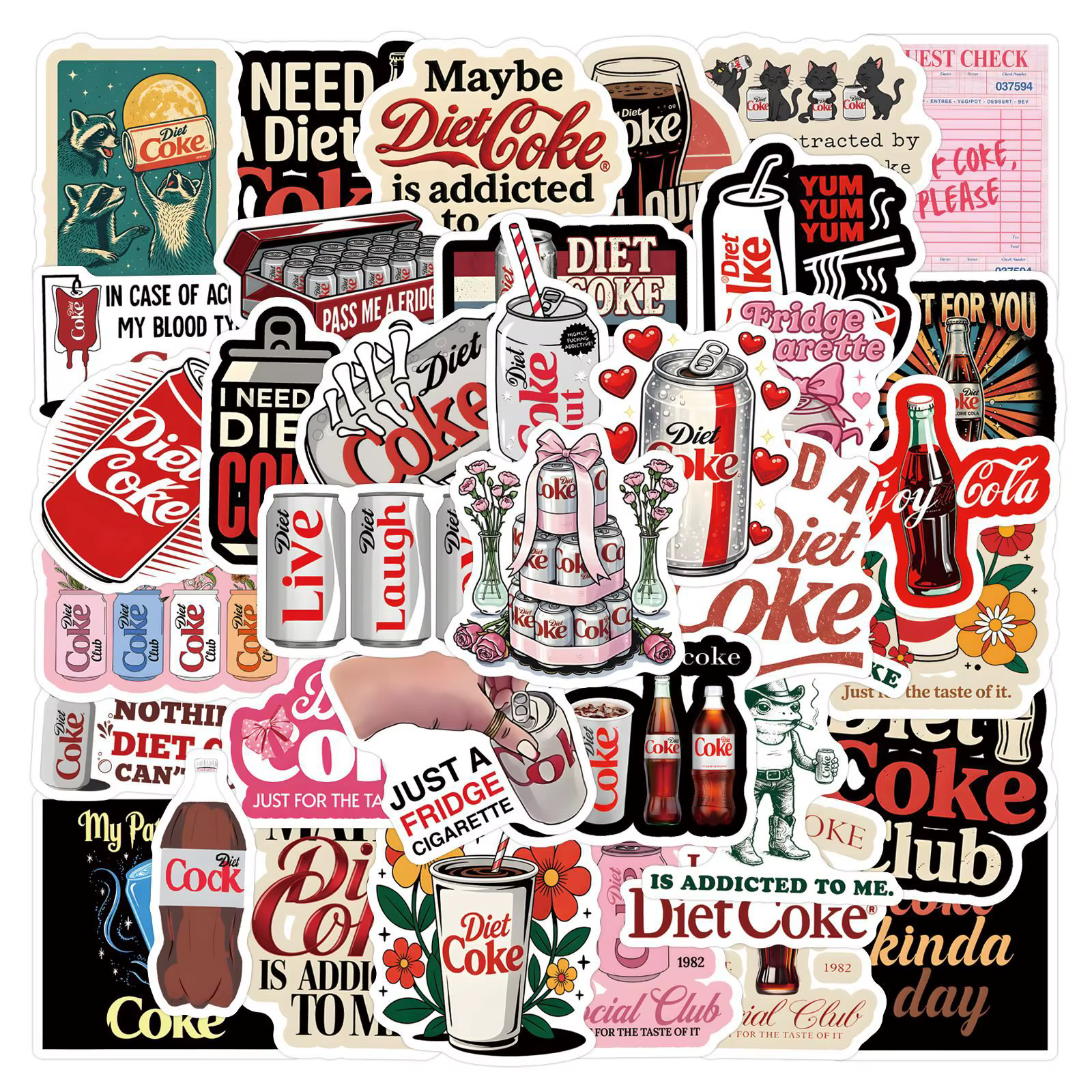 55 autocollants esthétiques DIY sur le thème Coca-Cola pour ordinateur portable, scrapbook, bagages,