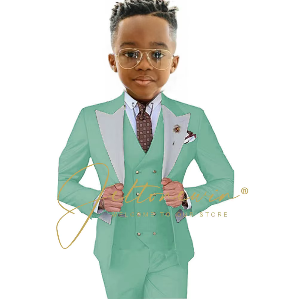 Costume pour garçon, veste, gilet, pantalon, 3 pièces, vert foncé, costume d'anniversaire, costume d