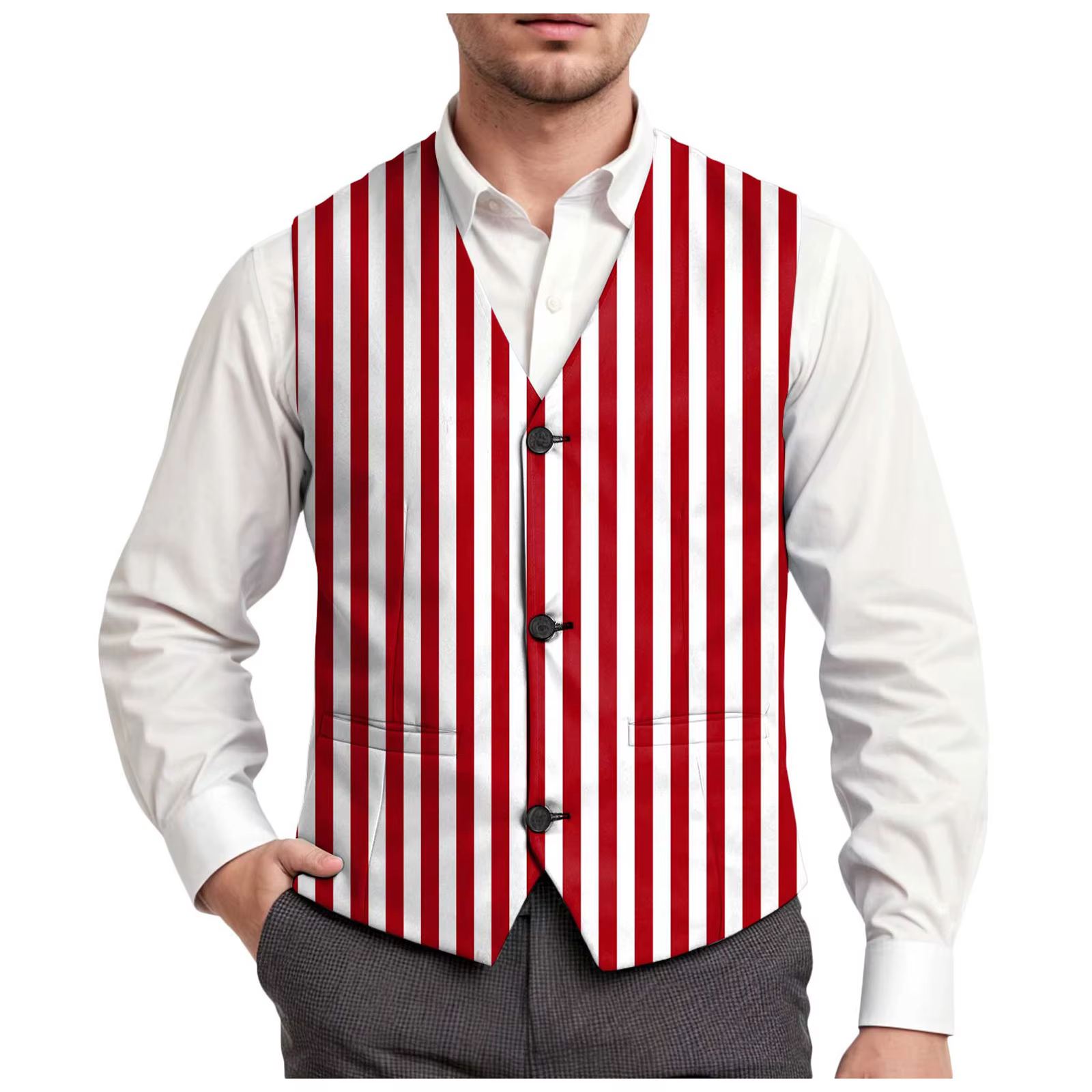 Gilet de Costume Homme Formel Business Rayé Slim Chic Col V Simple Boutonnage Sans Manches pour Mari