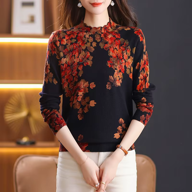 Chandails à imprimé Floral pour femmes, vêtements pour femmes, pull à manches longues, haut tricoté