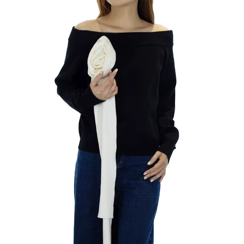 Chandails tricotés à col une ligne pour femmes, hauts de printemps et d'automne