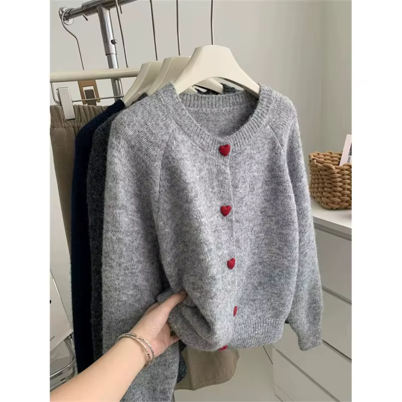 Cardigan tricoté en laine gris foncé pour femmes, automne-hiver, doux et collant, chaud, manches d'é
