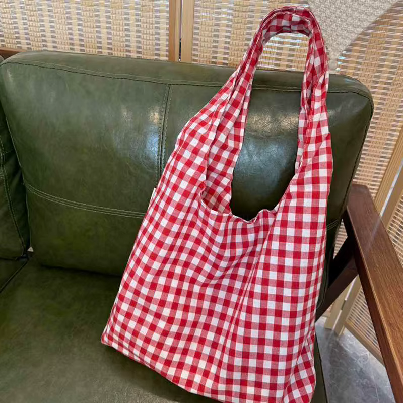 Sac à provisions réutilisable de grande capacité pour femmes, sacs à carreaux vintage, grill en coto