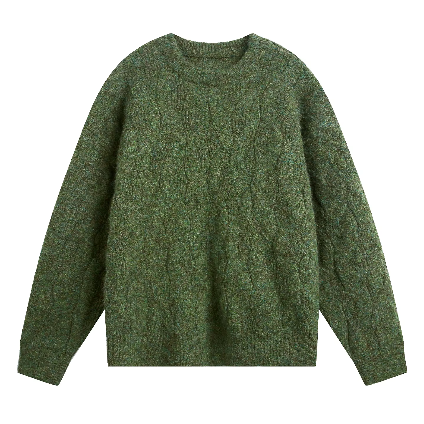 Pull en maille torsadée texturée à col semi-montant pour homme, couleur unie, style vintage décontra