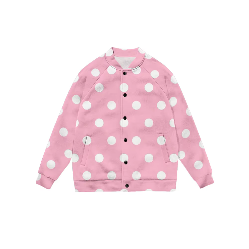 Veste de Baseball Beige pour femmes, surdimensionnée à pois noirs, vêtements d'extérieur décontracté