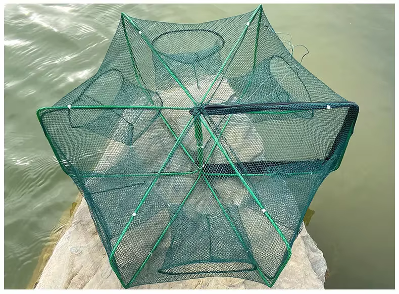 Nouveau filet de pêche pliable hexagonal/octogonal à 8 trous, filet de pêche à la main, filet de lan